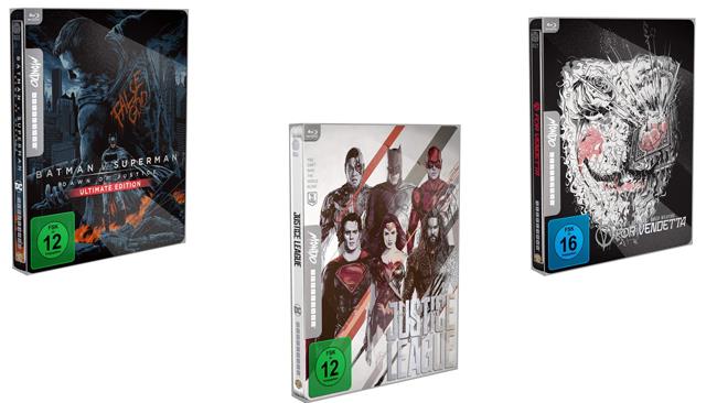Justice League, Batman V Superman e V per Vendetta - nel formato Steelbook Justice League, Batman V Superman e V per Vendetta - nel formato Mondo Steelbook