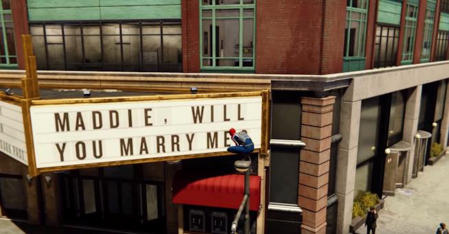 La proposta di matrimonio in Spider-Man usata da un altro fan, con esito positivo La proposta di matrimonio per Maddie in Spider-Man
