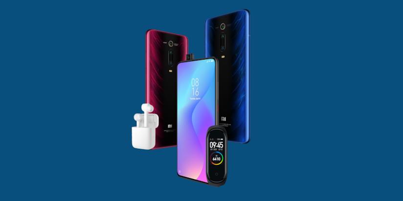 Il nuovo smartphone Mi 9T e le altre novità Xiaomi Mi 9T insieme allo Smart Band 4 di Xiaomi e alle cuffie Mi True wireless Headphones