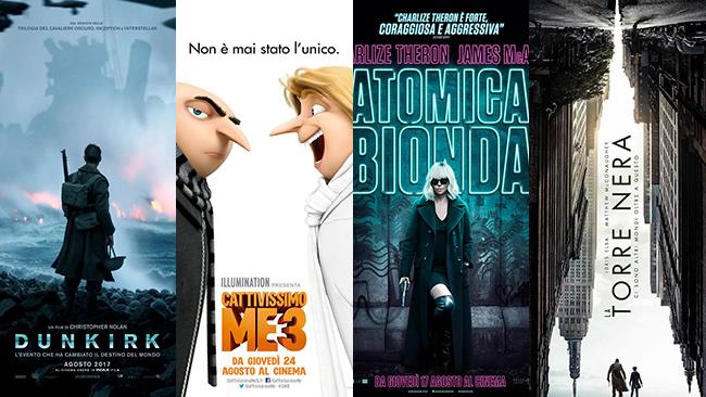 Un mese di cinema: i film in uscita ad agosto 2017 I poster dei film Dunkirk, Cattivissimo Me 3, Atomica Bionda, La Torre Nera