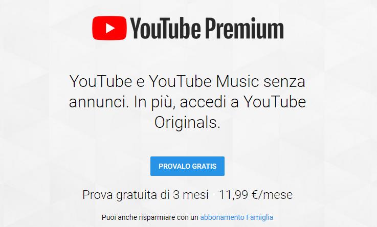 YouTube Premium L'offerta di YouTube Premium