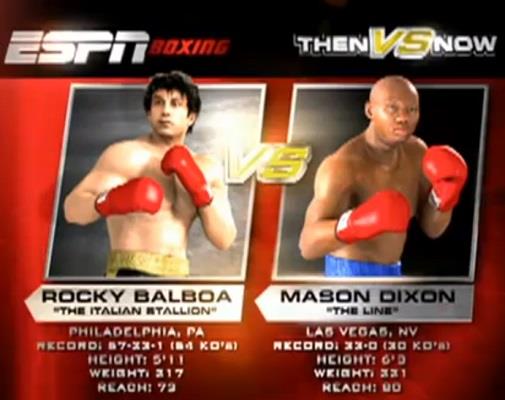 ESPN simula l'incontro tra Rocky e Dixon in Rocky Balboa La schermata al computer di ESPN che mette a confronto Rocky e Mason Dixon