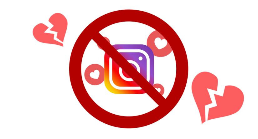Instagram potrebbe rivoluzionare la sua piattaforma nascondendo il numero di Like dei post Il logo di Instagram coperto dal segnale di divieto