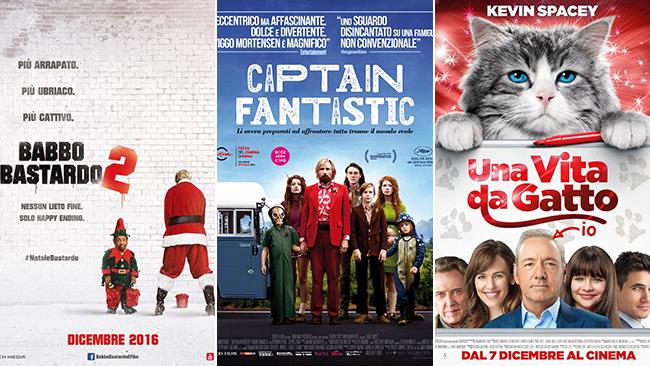 Weekend al cinema: i film in uscita il 10 e l'11 dicembre 2016 Le locandine dei film Babbo Bastardo 2, Captain Fantastic, Una Vita da Gatto