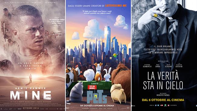 Weekend al cinema: i film in uscita l'8 e il 9 ottobre 2016 Le locandine dei film Mine, Pets - Vita da Animali e La Verità sta in Cielo
