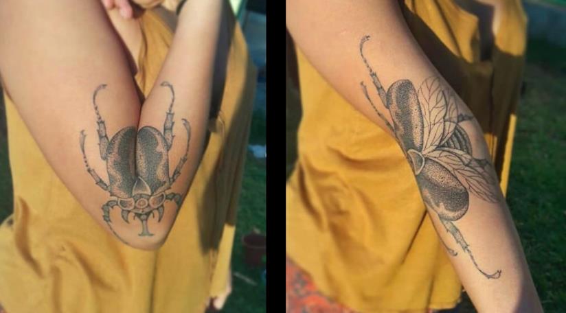 La nuova tendenza in fatto di tatuaggi rende il disegno dinamico Il tatuaggio pieghevole fatto da Menace Tattoo per la convention