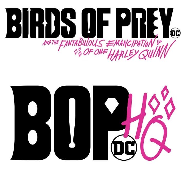 Il nuovo logo del film Birds of Prey Il nuovo logo e l'acronimo del film Birds of Prey (e la fantasmagorica rinascita di Harley Quinn) scritti in nero e rosa. All'interno delle lettere, in bianco, ci sono le sagome di armi e attrezzi come una mazza, un arco, un diamante o un tirapugni