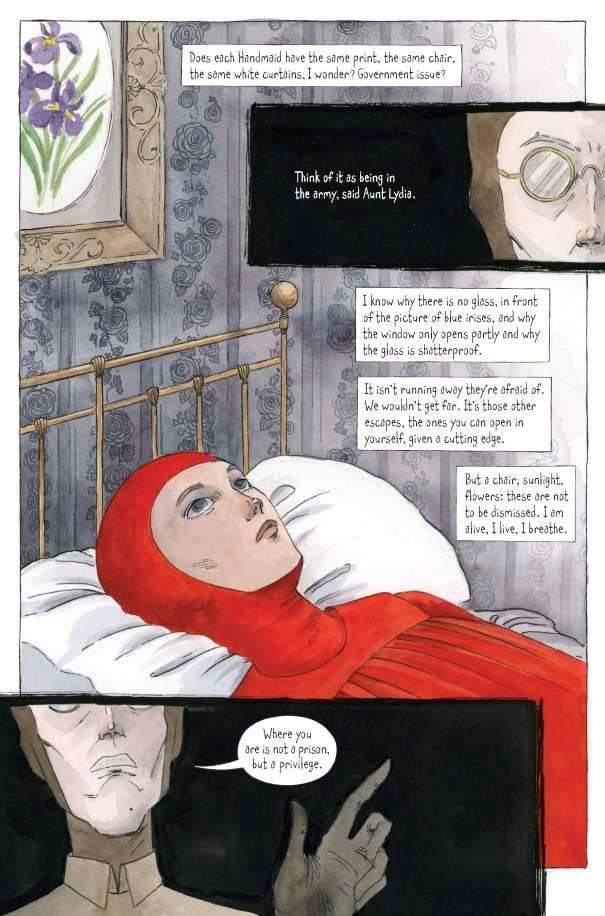 Le suggestioni disegnate da Renée Nault per l'adattamento grafico di The Handmaid's Tale Pagina 10 del graphic novel The Handmaid's Tale