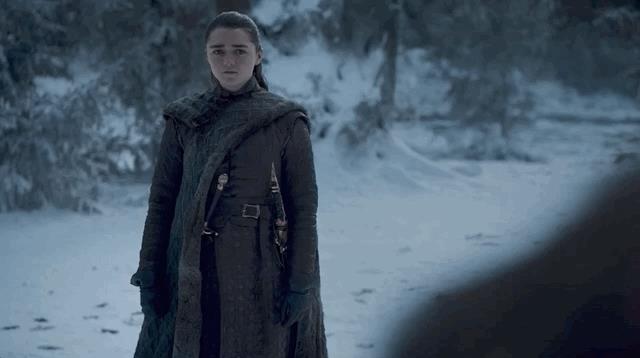 Arya e Jon nel Godswood Arya e Jon si abbracciano nella GIF di GoT 8