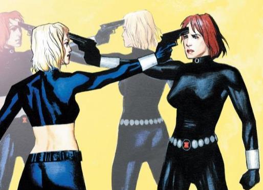 Yelena Belova e Natasha Romanoff a confronto in un'iconica cover Dettaglio della cover di Black Widow #3