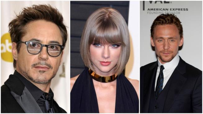 Robert Downey Jr. ironizza su Tom Hiddleston e Taylor Swift Primo piano di Robert Downey Jr., Tom Hiddleston e Taylor Swift