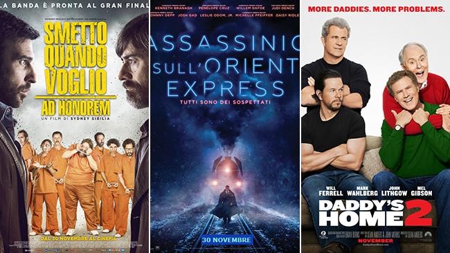 Weekend al cinema: i film in uscita il 2 e 3 dicembre 2017 I poster dei film Smetto Quando Voglio - Ad Honorem, Assassinio sull'Orient Express, Daddy's Home 2