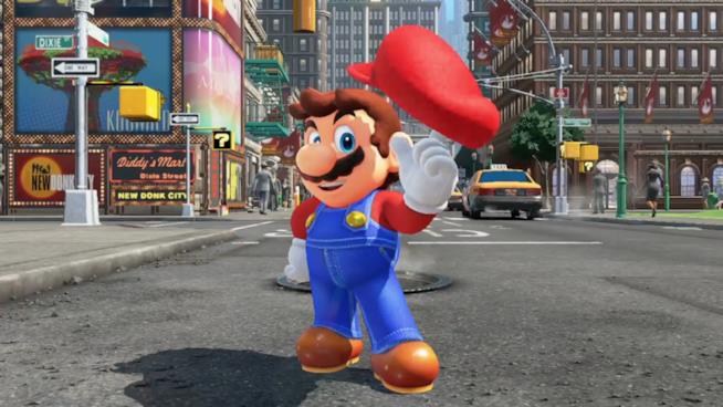 Il trailer parodia di Super Mario Odyssey in GTA IV Mario gioca con il suo cappello nel trailer di Super Mario Odyssey