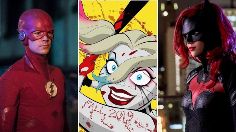 Warner Bros, TV propone un programma pieno di novità per il prossimo San Diego Comic-Con Nell'immagine The Flash a sinistra, Harley Quinn in versione animata al centro e a destra Batwoman