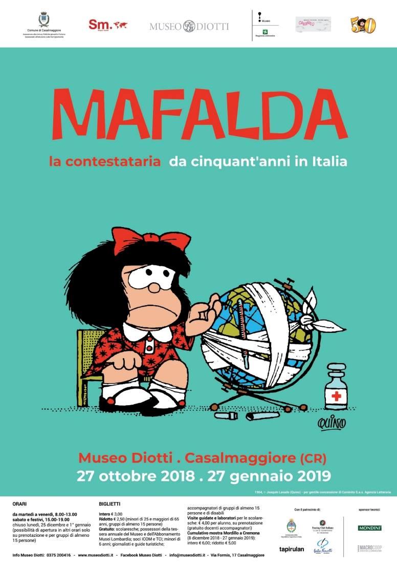 La locandina della mostra dedicata a Mafalda Il poster della mostra Mafalda la contestataria