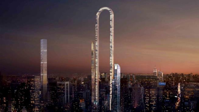New York: un grattacielo a forma di U rovesciata sarà il più lungo del mondo Una panoramica notturna di The Big Bend a New York