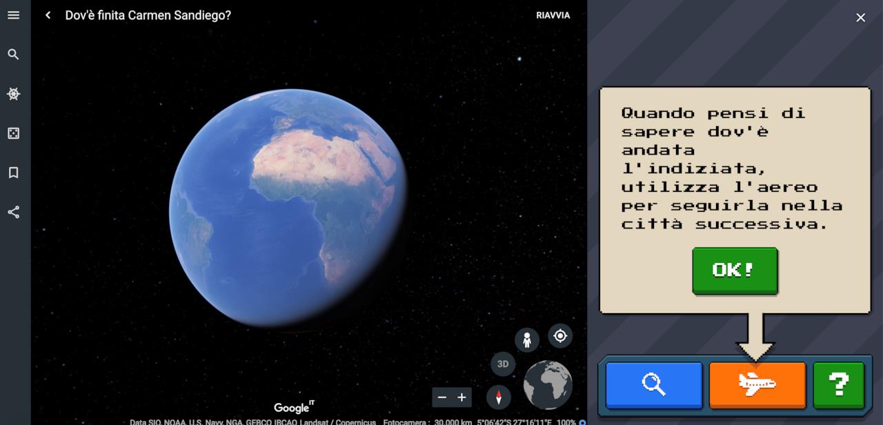 Screen da Google Earth con le info sul gioco su Carmen Sandiego