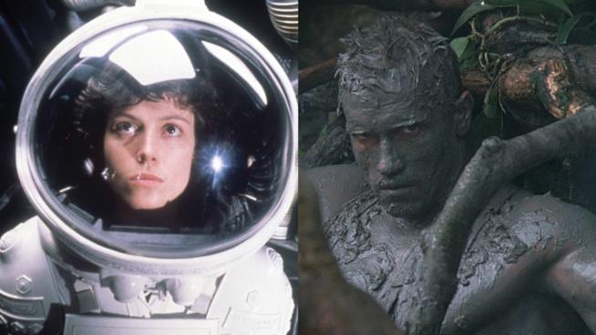 Da Alien a Predator: gli extra-terrestri al cinema Sigourney Weaver e Arnold Schwarzenegger rispettivamente in Alien e Predator