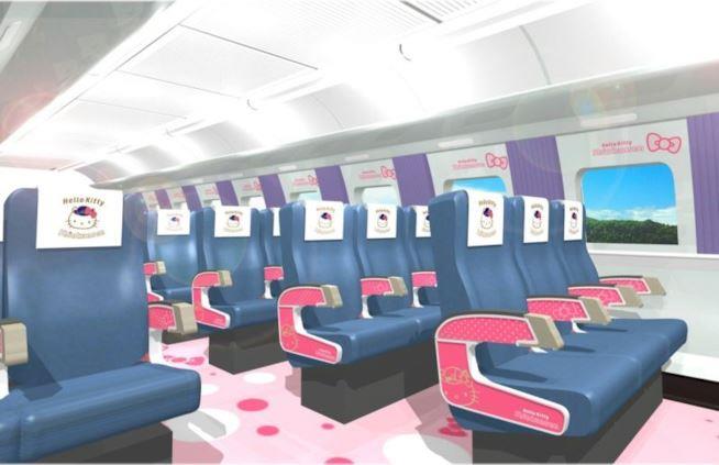 Design dei sedili dello Shinkansen a tema Hello Kitty Dettagli dei sedili dello Shinkansen a tema Hello Kitty