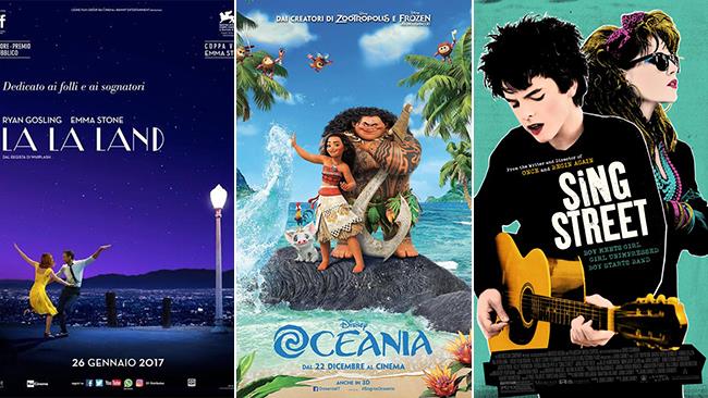 La top 5 dei migliori film musical del 2016 Le locandine dei film musical La La Land, Oceania e Sing Street
