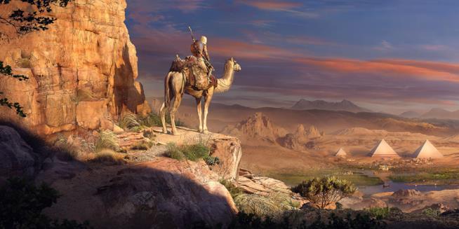 Bayek cavalca un cammello in Assassin's Creed Origins