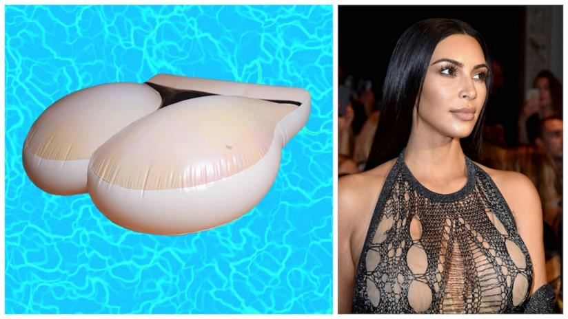 Kim Kardashian lancia il galleggiante per piscina a forma di lato B Kim Kardashian con il suo galleggiante per piscina