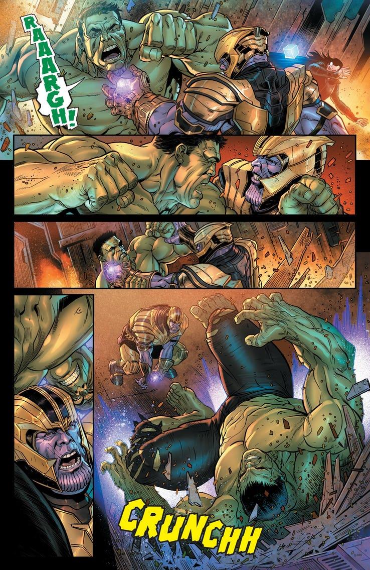 Avengers 4 Prelude: Hulk vs Thanos HUlk combatte contro Thanos, che fa uso delle Gemme