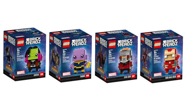 Box dei set Iron Man, Thanos, Star-Lord e Gamora LEGO BrickHeadz Dettagli dei box dei set LEGO BrickHeadz di Iron Man, Thanos, Star-Lord e Gamora