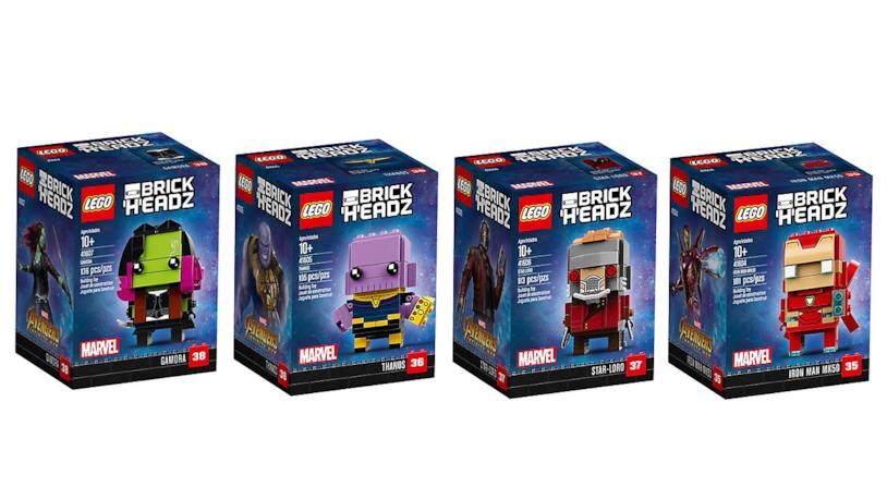 Box dei set Iron Man, Thanos, Star-Lord e Gamora LEGO BrickHeadz Dettagli dei box dei set LEGO BrickHeadz di Iron Man, Thanos, Star-Lord e Gamora