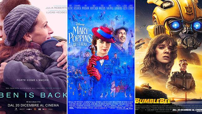 Weekend al cinema: i film in sala il 22 e 23 dicembre 2018 I poster di Ben is Back, Il ritorno di Mary Poppins e Bumblebee