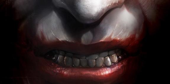 Il Joker irretirà la psichiatra Harleen Quinzel con la sua folle psicologia Primo piano disegnato del sorriso malato del Joker