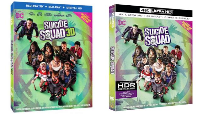 La versione estesa di Suicide Squad in Blu-ray 3D e 4K Ultra HD Le confezioni dell'edizione in Blu-ray 3D e 4K Ultra HD di Suicide Squad