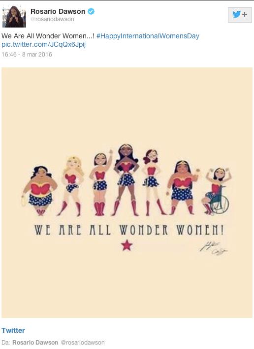 Le star ricordano la Festa della Donna sui social Il post condiviso da Rosario Dawson su Twitter