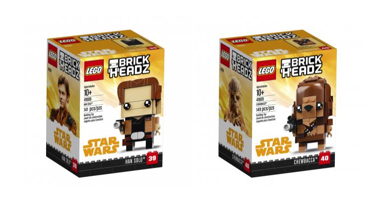 Box dei set LEGO Solo e Chewbacca Brickheadz Dettagli dei box dei set di LEGO Solo e Chewbacca della linea Brickheadz