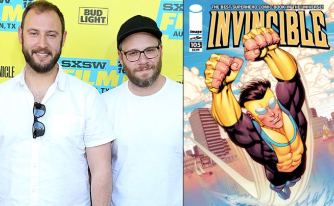 Invincible: il fumetto di Robert Kirkman diventerà un film Un collage tra Invincible e Seth Rogen