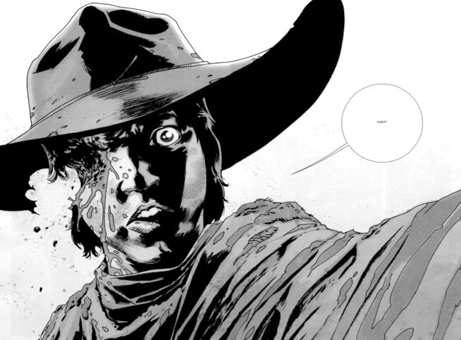 The Walking Dead: una scena di Carl nei fumetti Una scena di Carl nei fumetti di The Walking Dead