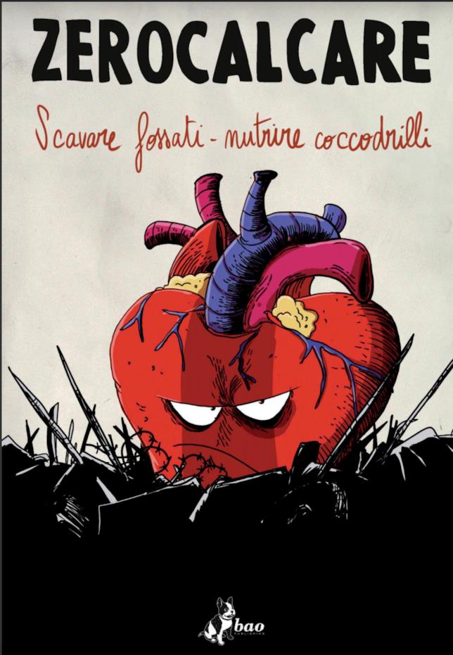 La locandina della mostra dedicata alle opere di Zerocalcare Il poster di Scavare fossati - nutrire coccodrilli, la prima esposizione dedicata a Zerocalcare
