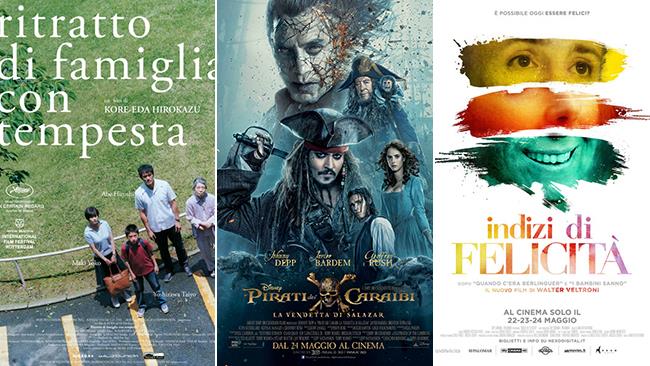 Weekend al cinema: i film in uscita il 27 e 28 maggio 2017 Le locandine dei film Ritratto di Famiglia con Tempesta, La Vendetta di Salazar, Indizi di Felicità
