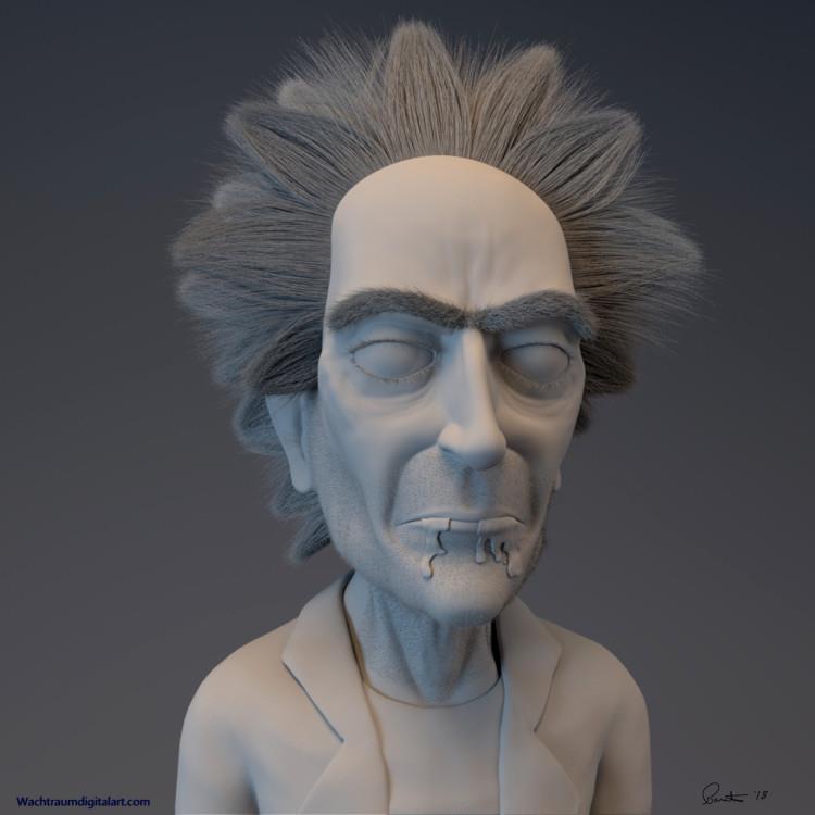 Il Vecchio Rick in fase di lavorazione L'opera in 3D nelle fasi intermedie