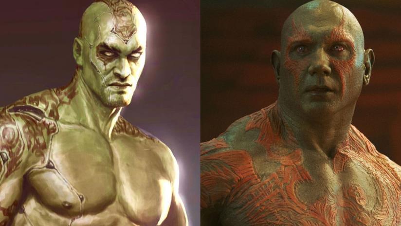 Una concept art mostra Jason Momoa nei panni di Drax Jason Momoa e Dave Bautista nel ruolo di Drax