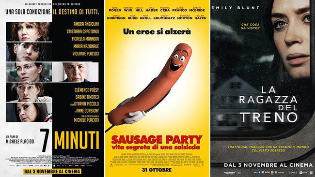 Weekend al cinema: i film in uscita il 5 e 6 novembre 2016 Poster dei film 7 Minuti, Sausage Party - Vita Segreta di una Salsiccia e La Ragazza del Treno