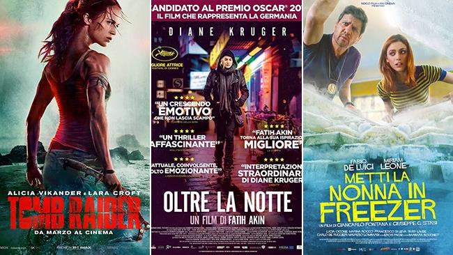 Weekend al cinema: i film in uscita il 17 e 18 marzo 2018 I poster dei film Tomb Raider, Oltre la notte e Metti la nonna in freezer